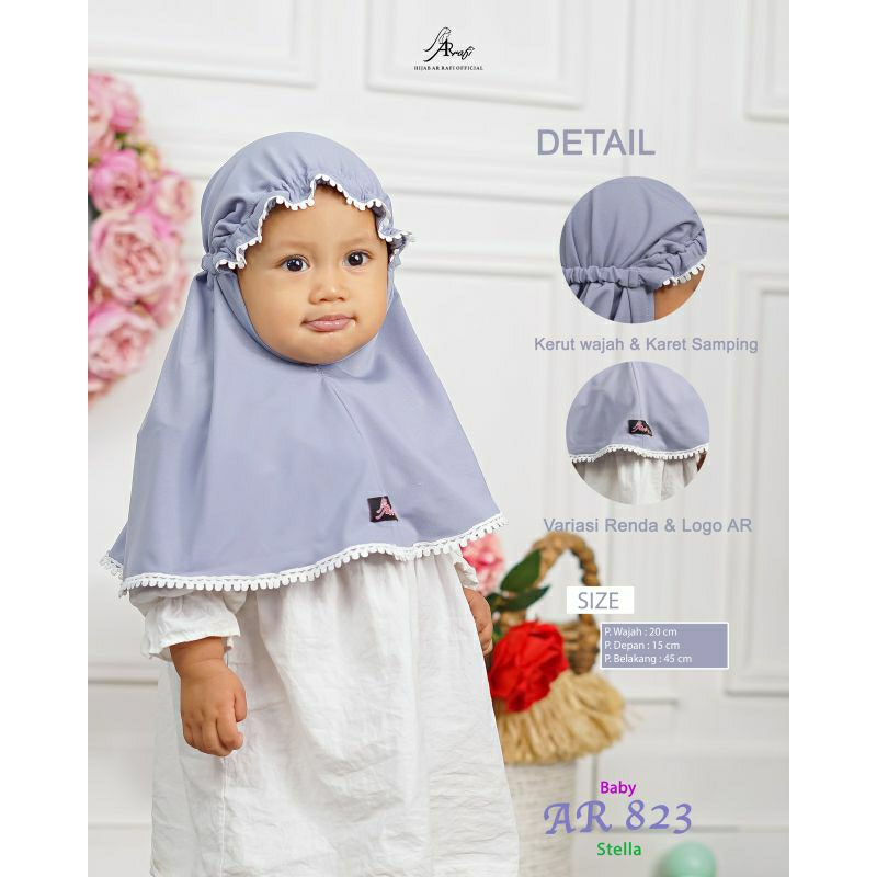 Hijab baby terbaru ArRafi AR 823 // Bergo jilbab kerudung krudung instan bayi 0-3tahun tali kerut be