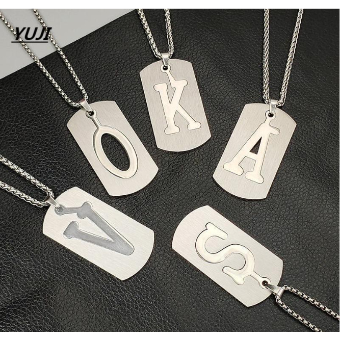 CUCI GUDANG KALUNG TITANIUM HURUF PRIA WANITA ANTI KARAT IMPORT KALUNG NAMA INISIAL HURUF ABJAD