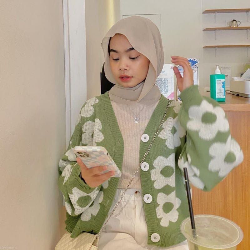 KARDIGAN FLOWER URBAN KANCING RAJUT / CARDY WANITA RAJUT / KARDIGAN FLOWERS / Cardigan Rajut Flower 