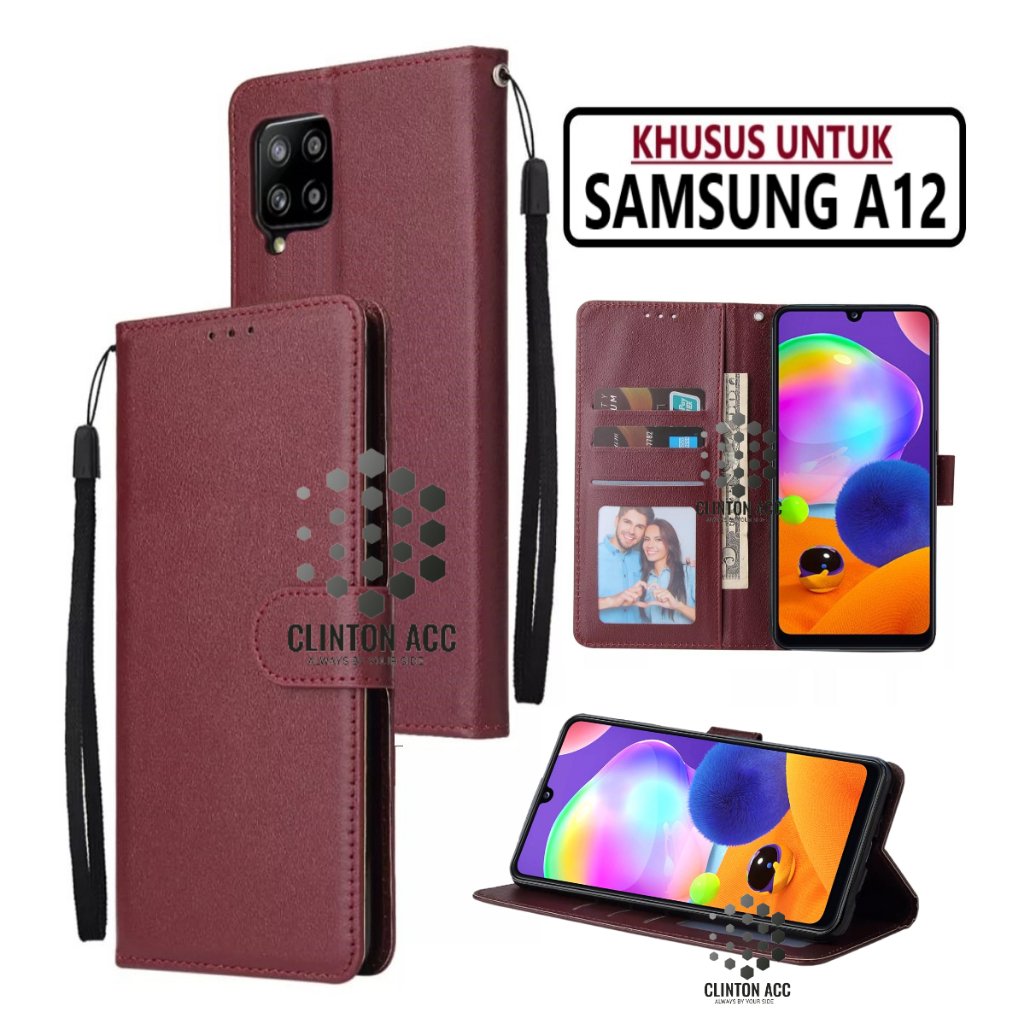 CASE SAMSUNG A12 FLIP WALLET LEATHER DOMPET KULIT SOFTCASE PREMIUM FLIP COVER SARUNG BUKA TUTUP FLIP