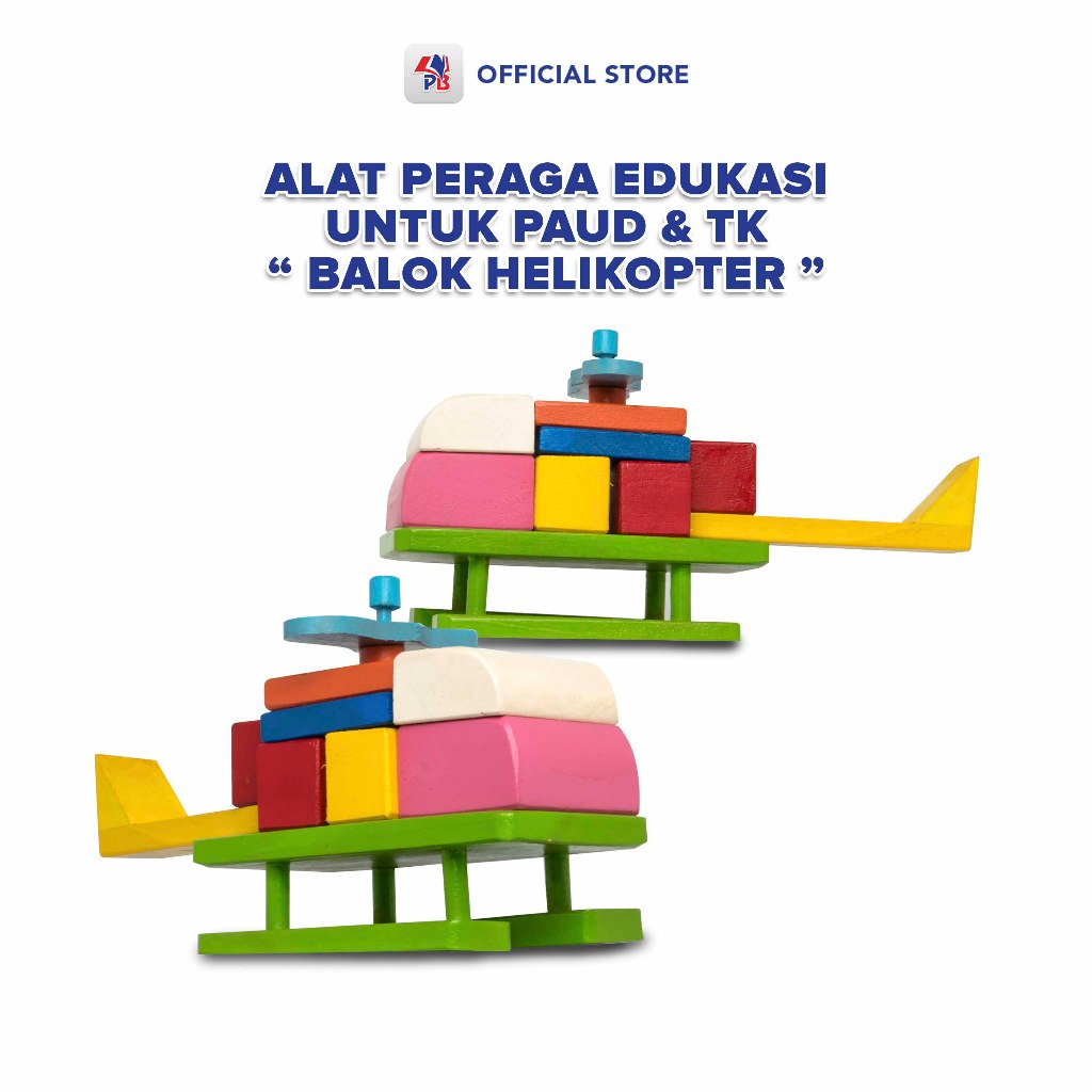 Mainan Edukasi Balok Kayu Balok Helikopter / Puzzle Anak Balok Susun Untuk Anak / UD BAROKAH ALAT PE
