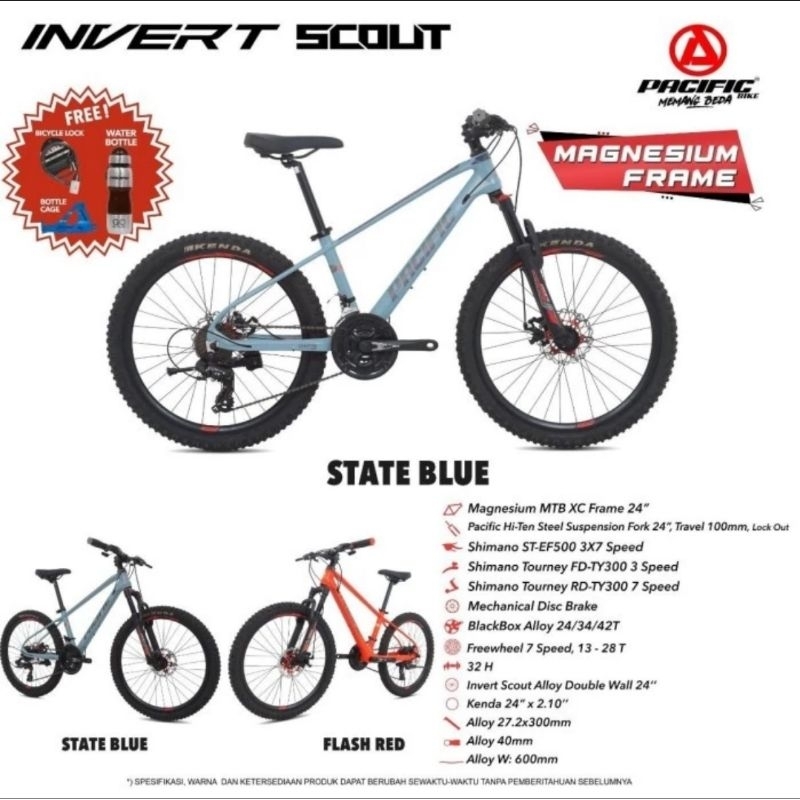Sepeda MTB Gunung Ban Roda 24 Pasific Invert Scout Magnesium Frame Ori