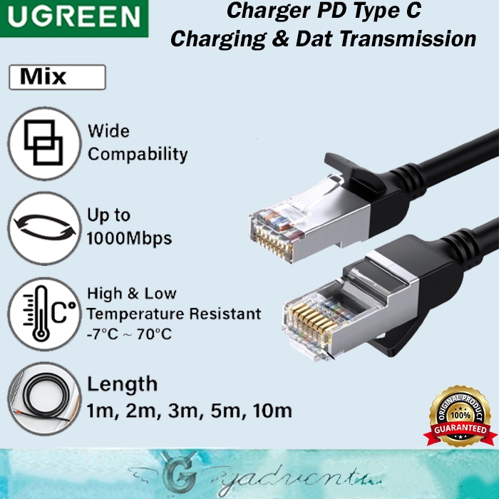 UGREEN Kabel LAN Internet Modem Wifi RJ45 Cat.6 Gigabit Ethernet UTP 24AWG 1000Mbps 1m 2m 3m 5m 10m 