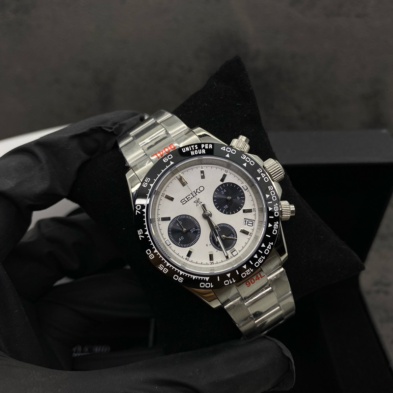 Jam Tangan Seiko Mod Speedtimer Panda Chronograph VK63 Quartz Jubilee Seikotona Daytona Men