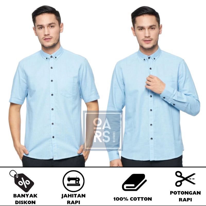 Kemeja Pria Polos Lengan Panjang dan Pendek Warna biru muda blue sky biru langit softblue bahan katu