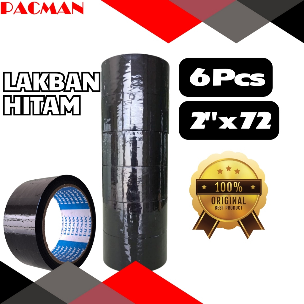 

NEW Lakban warna Hitam merk Pacman original 100% 1 slop (6 pcs) RBU