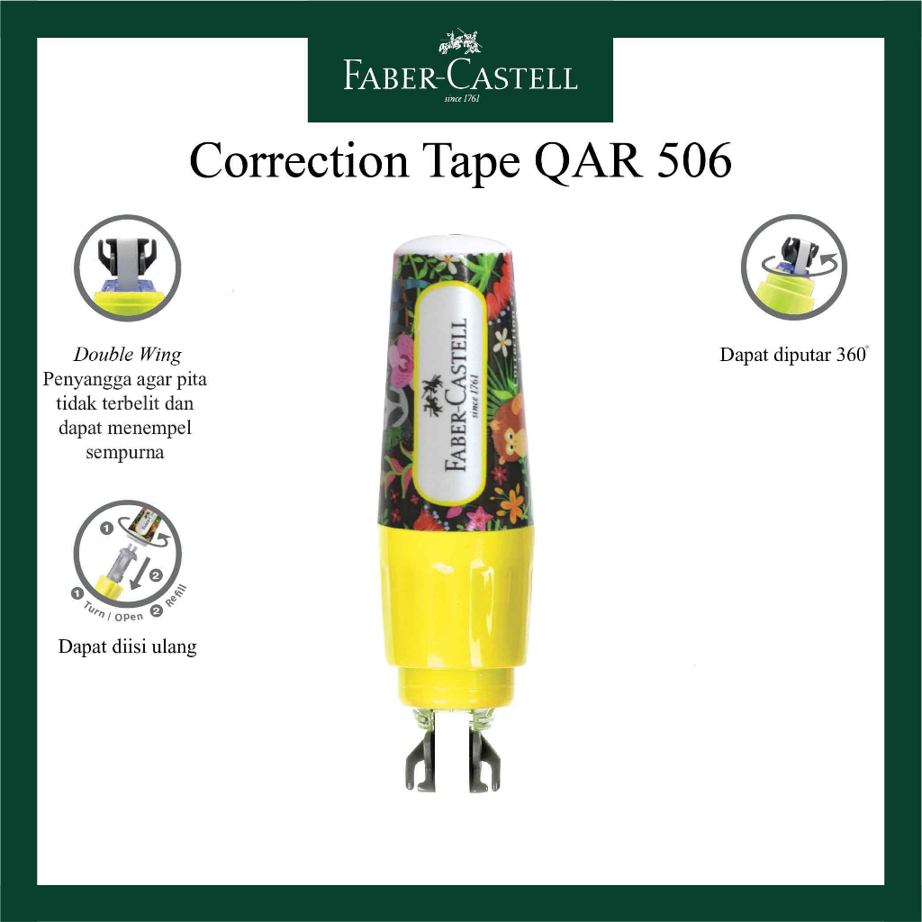 

CORRECTION TAPE / TIP EX KERTAS FABER CASTEL QAR506 KUNING + 1 REFILL