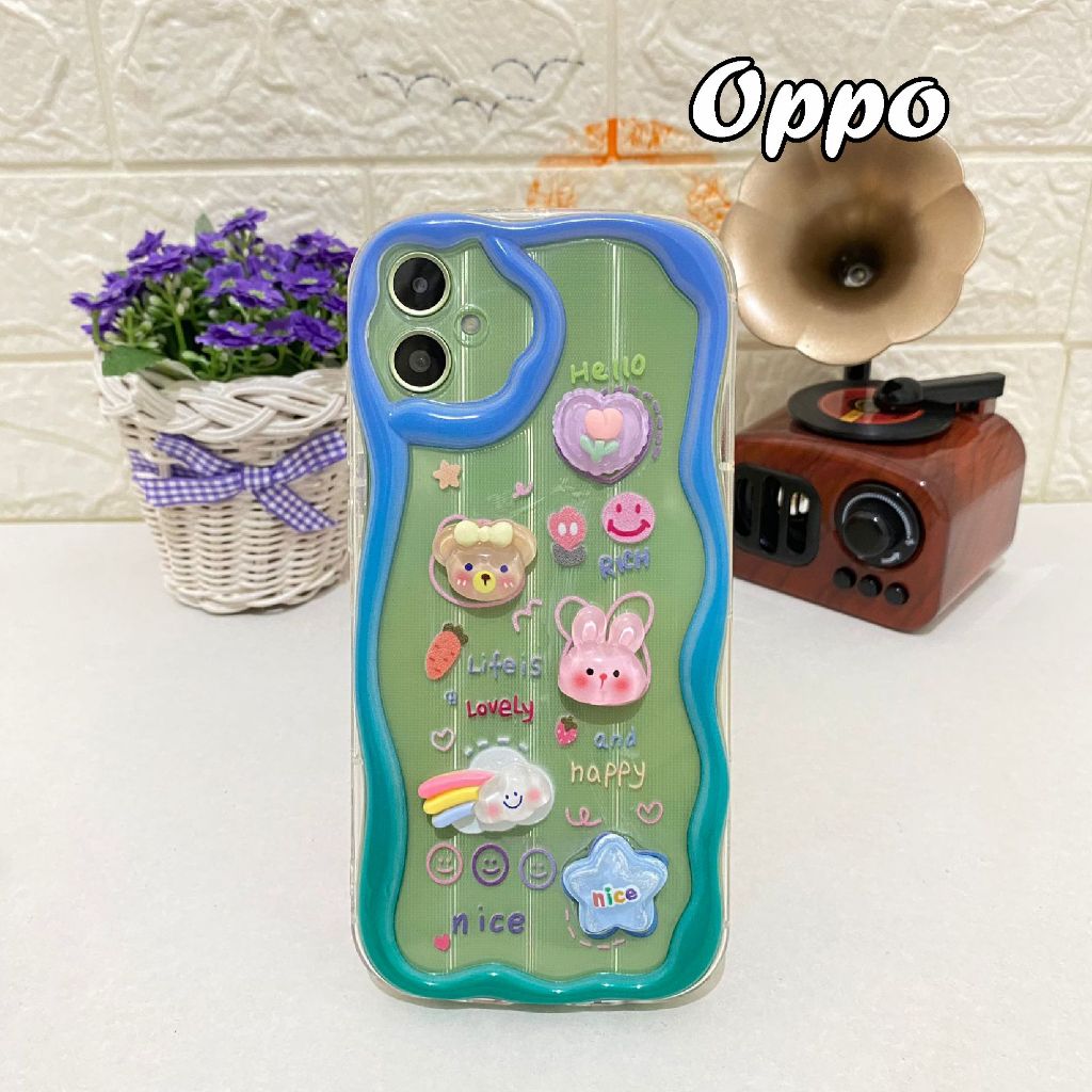 ( min.5 ) 3D Curly Softcase untuk OPPO A16 A16s A15 A15s A3s motif Boneka Lovely Kelinci Case Bening