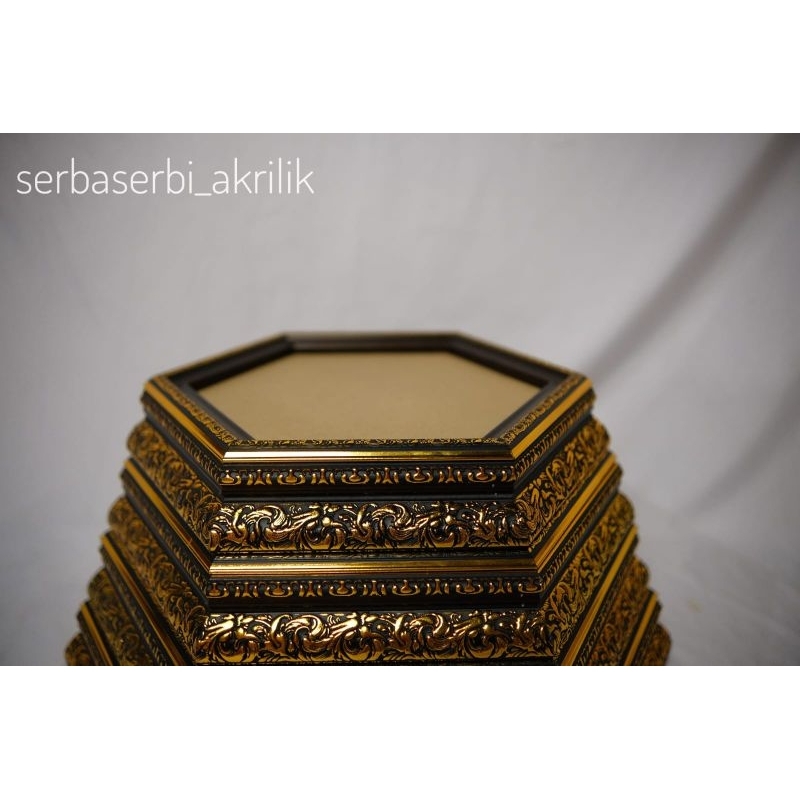Frame kotak/Hexagonal/hantaran/ seserahan 1 set isi 4box (box fiber tanpa akrilik/mika)  Coklat Gold