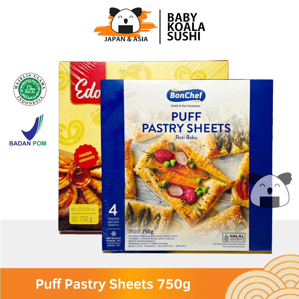 

MEN SALE PUFF PASTRY Sheet EDO BONCHEF 75 g Halal Kulit Zuppa Soup gas