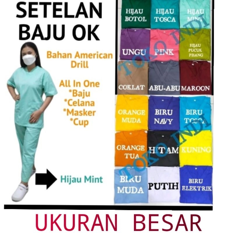 Baju OKA Lengan Pendek Big Size / ukuran besar / Baju Jaga / Bahan American Drill / OK Bidan Perawat