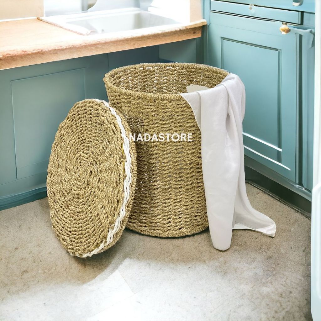 Keranjang Laundry Seagrass / Laundry Bag Seagrass Handle / Keranjang Seagrass Rangka Besi/Wadah Baju