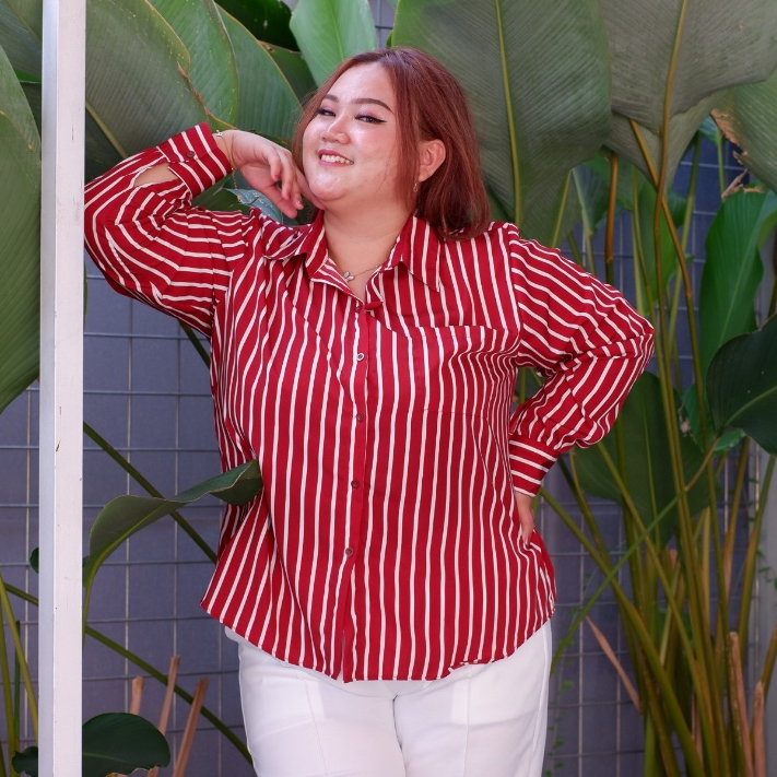 Stripe Shirt unisex bigsize jumbosize oversize bowling kemeja kasual pria wanita