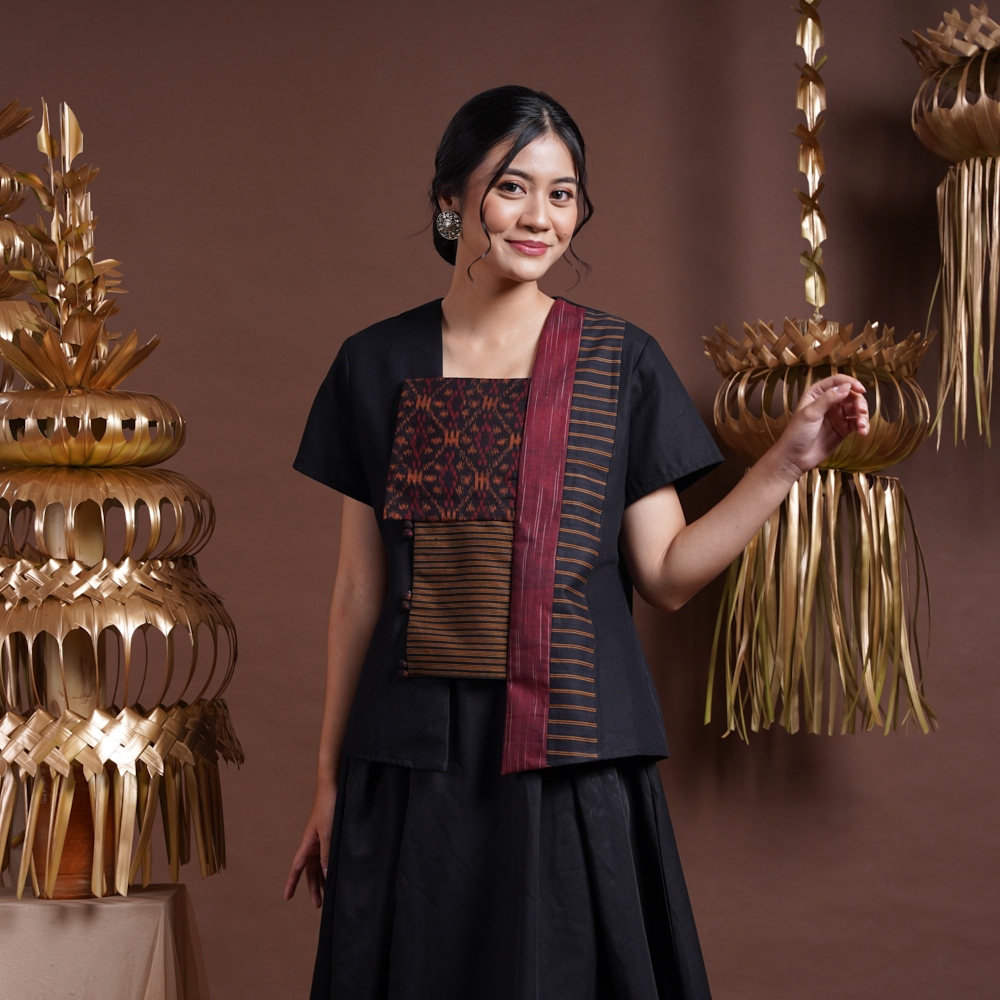 NONA RARA - Kebaya Endek Bali T2719, Baju kerja blouse batik wanita modern