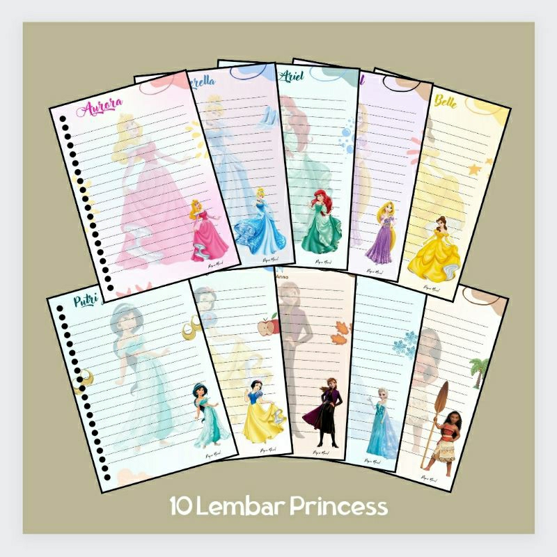 ‼️ PART 1 MOTIF PRINCESS ‼️ Isi 5/10 Lembar Loose Leaf Refill Motif Princess Disney / Isi Binder Ref