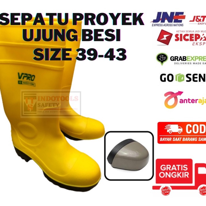 Banyak Peminat BISA COD SEPATU SAFETY BOOTS KARET UJUNG BESI VPRO HARGA RESELLER SIZE 39 4 41 42 43