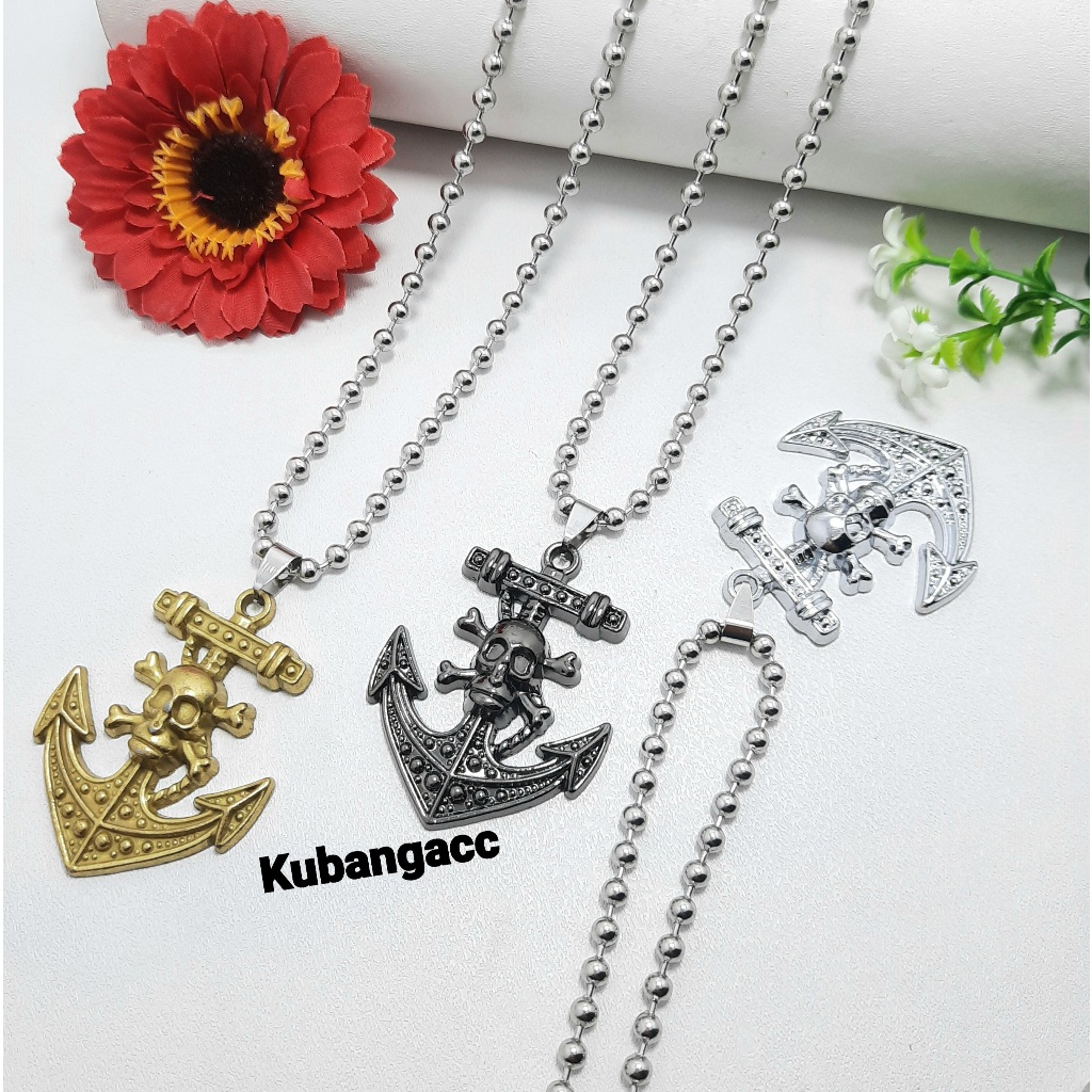 kubangacc Kalung Biji Lada Bandul Jangkar Tengkorak Besar Kalung Stainless Kalung Pria Rantai Kalung