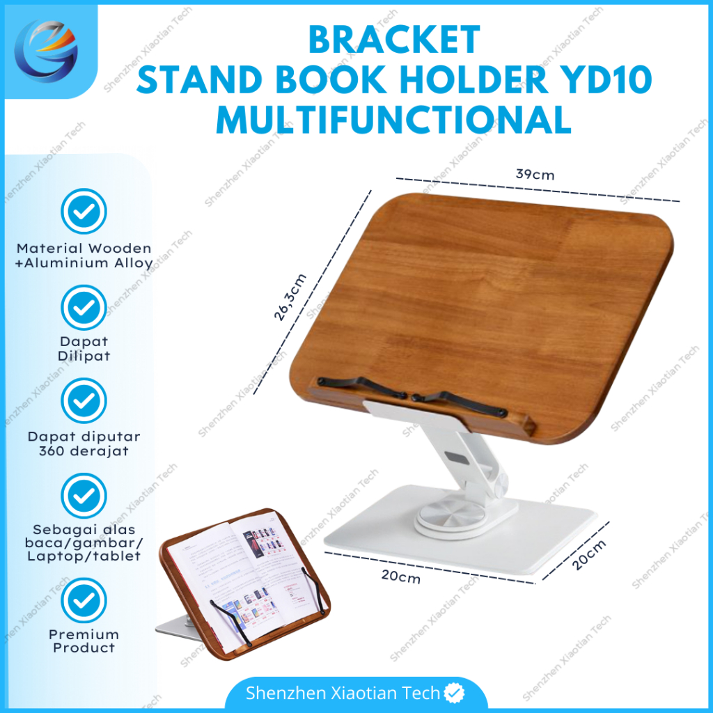

Stand Book | Tatakan Buku | Book Standing Holder 360 Derajat | Penyangga Dudukan Penjepit Sandaran Kayu Lipat Buku Ipad Tab YD10