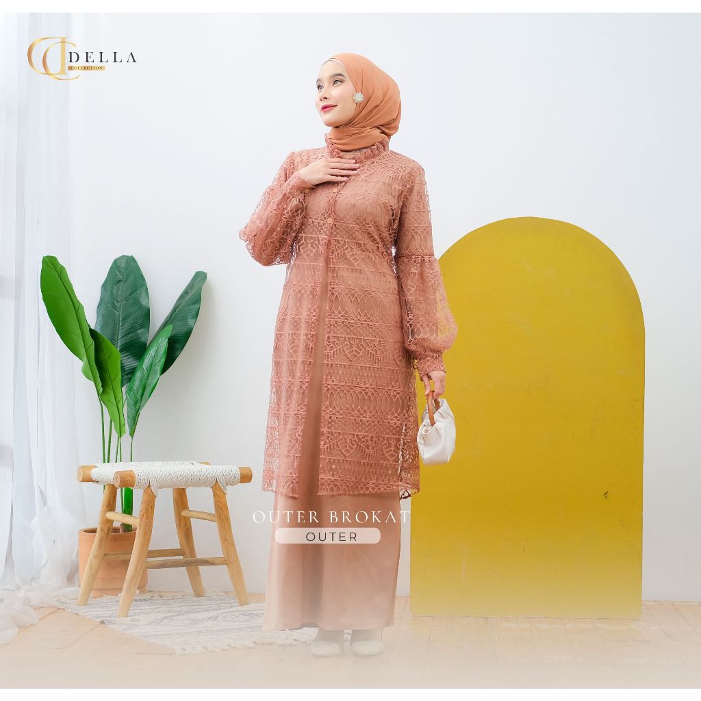 	 Outer Brokat Kondangan Cardigan Motip Busana Muslim Wanita All Size Baju Kardigan Panjang Atasan Kancing Outer kebaya Tile Lengan balon	