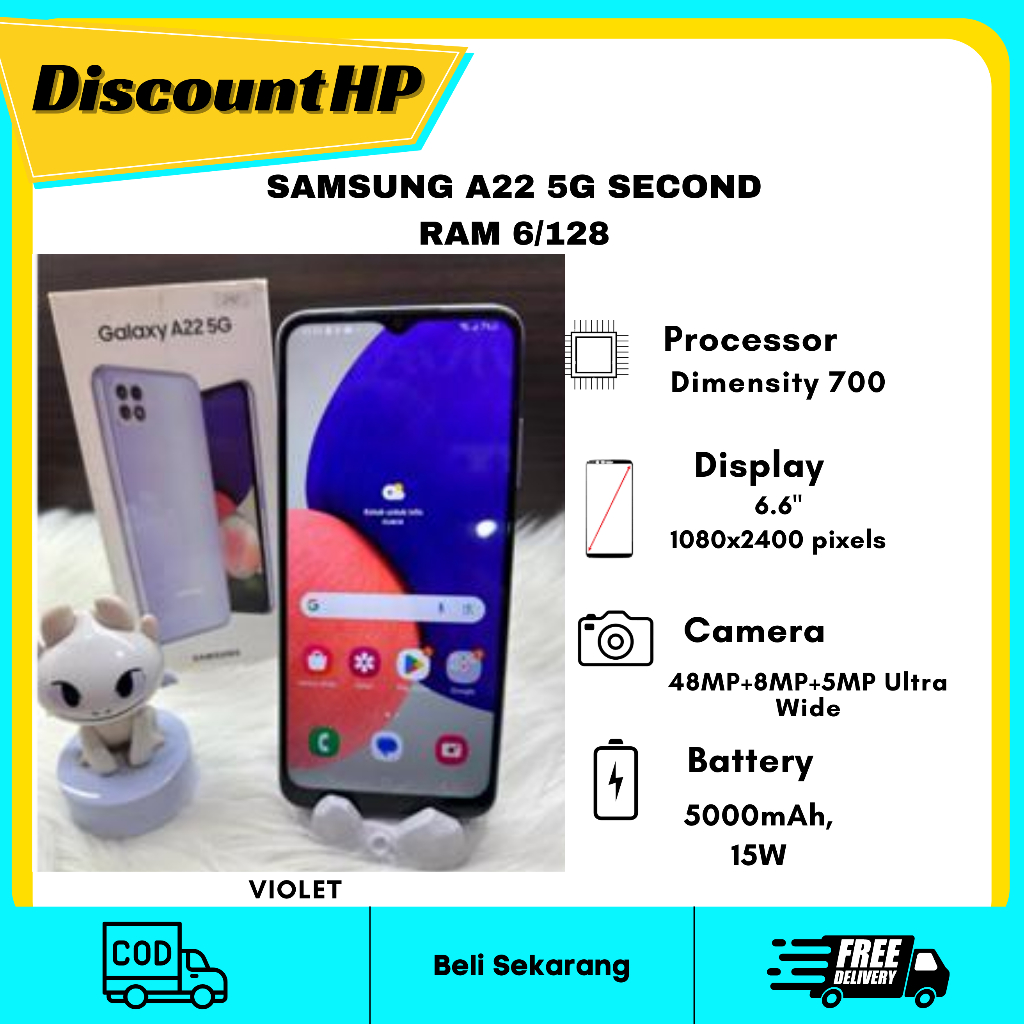SAMSUNG GALAXY A22 5G RAM 6/128 GB FULLSET ORIGINAL SAMSUNG-VIOLET