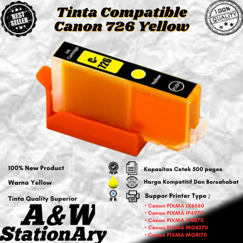 Tinta Catridge Compatible Canon CLI 726 Yellow For iX6560,iP4870,iP4970