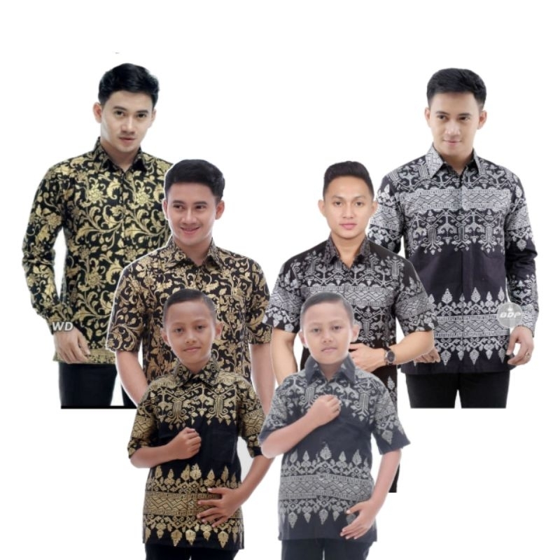 Batik Anak dan ayah  Motif Prada Emas & Silver Bakung Kembang Gede