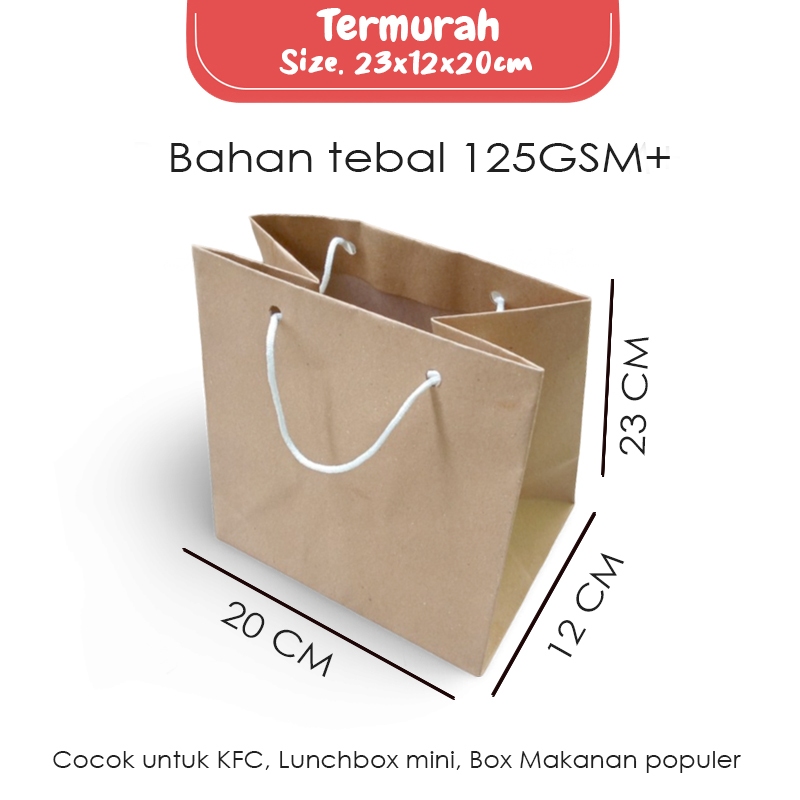 

Paper Bag Kado Box KFC Lunchbox 23x12x20 cm / Papper Bag Coklat Polos Packing Makanan / Paperbag Coklat Polos