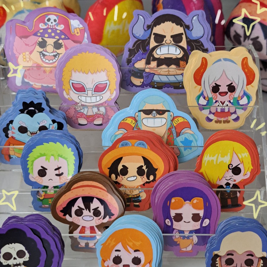 

Sticker one piece - Luffy / Zoro / Sanji / Nami / Ussop / Chopper / Robin / Franky / Brook / Jinbei / Ace / Bigmon / Kaido / Whitebread / Yamato / Shanks / Dofalinggo