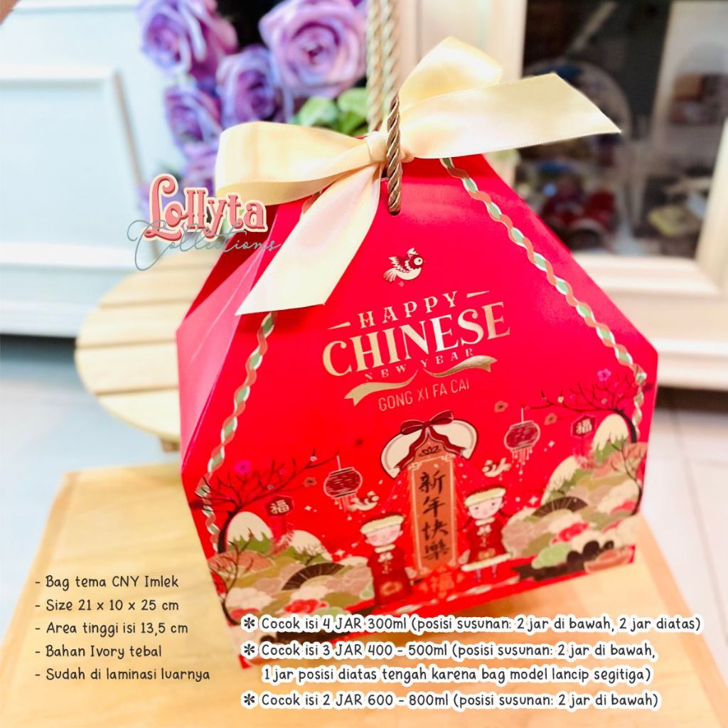 

BAG 1 tali unik Tema CNY / Imlek size 21 x 10 x 13,5 cm Guo Nien