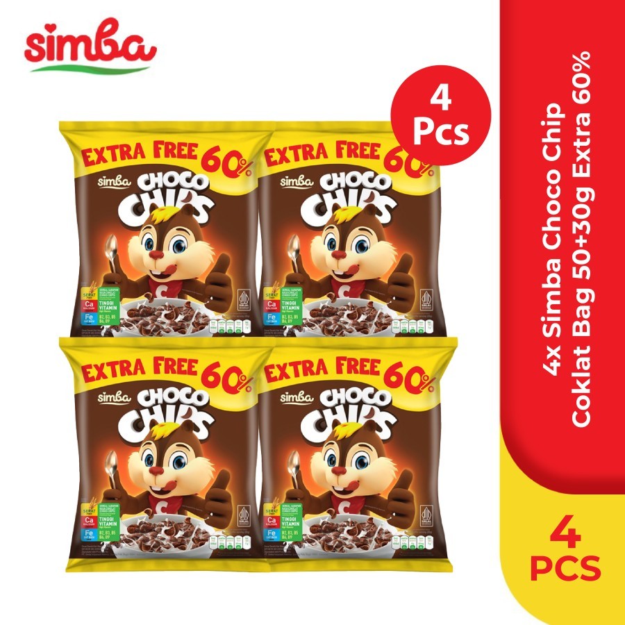 

Choco Chips Cereal SIMBA - 4 Bag 50gr Free 60% Extra Lebih Hemat