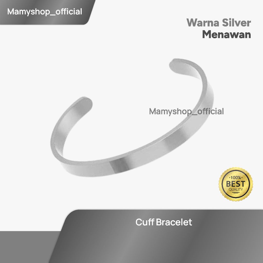 Gelang Polos Pria Titanium Bangle Cuff Bracelet Silver Basic Steel 5mm