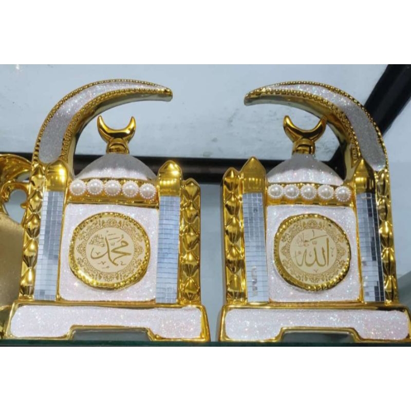 2 PC keramik hias lafadz Allah Muhammad / pajangan lemari kaca / keramik hias import
