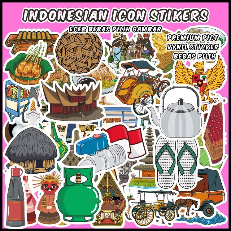 

[ecer] Indonesian Icon Stickers (Stiker Ikon Indonesia) Cocok untuk oleh-oleh / scrapbook / jurnal / diary / Sticker Pack / Ecer - ddu-du sticker