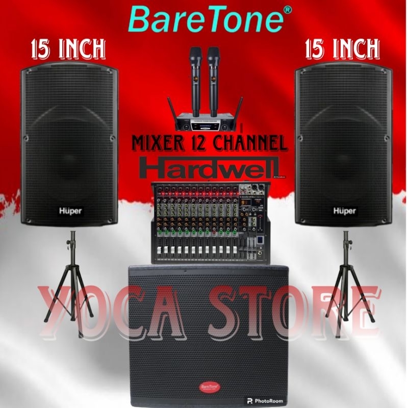 Paket Karaoke HUPER 15" Upgrade 1 Subwoofer 18 Inch Mixer 12 Channel