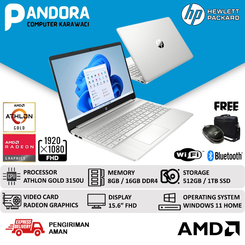 Laptop Hp 15 AMD Athlon Gold 3150U RAM 16GB SSD 512GB Radeon 15.6 inch Full HD Windows 11 Home
