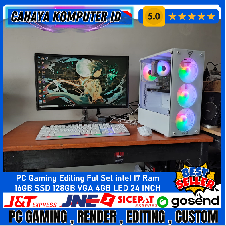 Satu Set Pc Gaming Editting Murah Intel I7 Ram 16Gb Vga 4GB SSD 256Gb Monitor Samsung 24 Inch