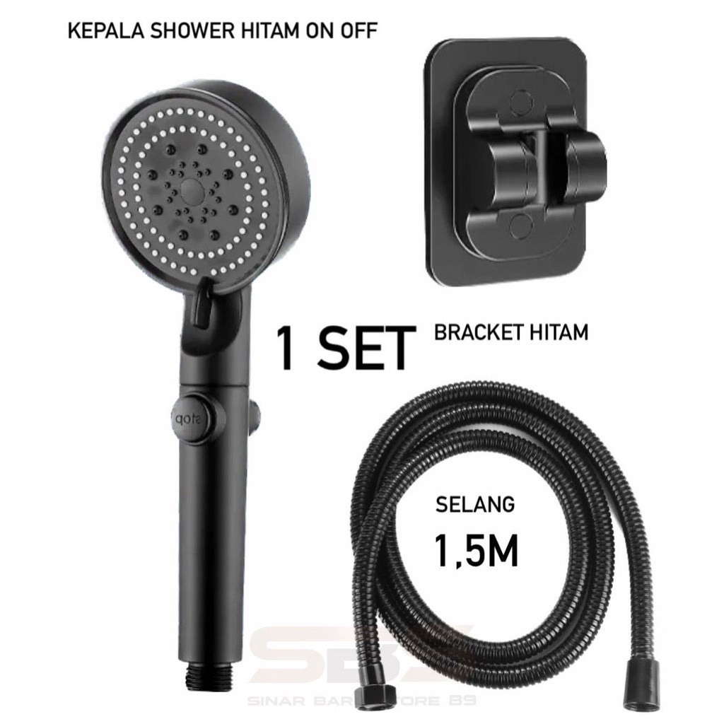 Shower 1 Set Kepala Shower Mandi Hitam Premium