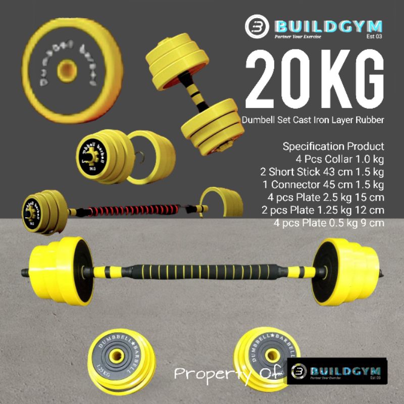 Dumbell Set Iron Plate Lapis Rubber 20 kg Dumbell Iron Set 20 k Lapis Karet
