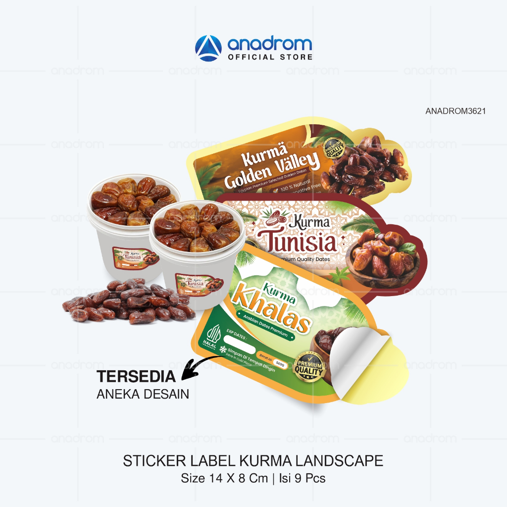 Sticker Label Kurma Landscape | Sticker Kurma Sukari, Khalas, Ajwa Madinah, Tunisia, Golden Valley, Golden Orient, Medjol | Anadrom 3621