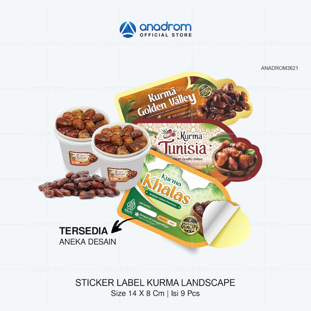 

Sticker Label Kurma Landscape | Sticker Kurma Sukari, Khalas, Ajwa Madinah, Tunisia, Golden Valley, Golden Orient, Medjol | Anadrom 3621