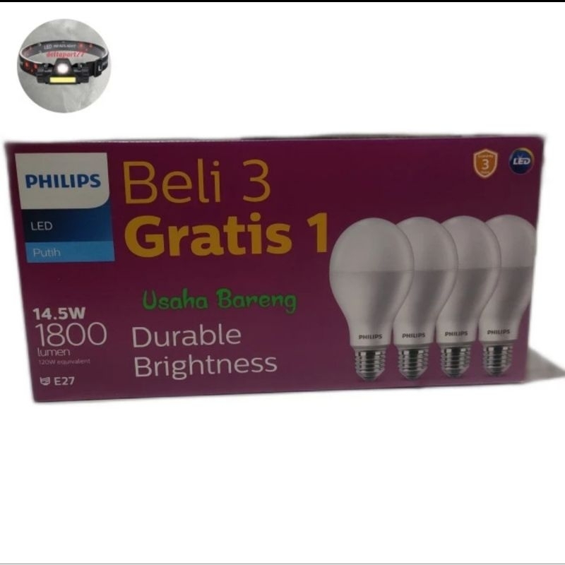 Lampu PHILIPS LED Paket 14.5W Putih - Lampu LED Multipack 14,5 Watt 14.5 Watt