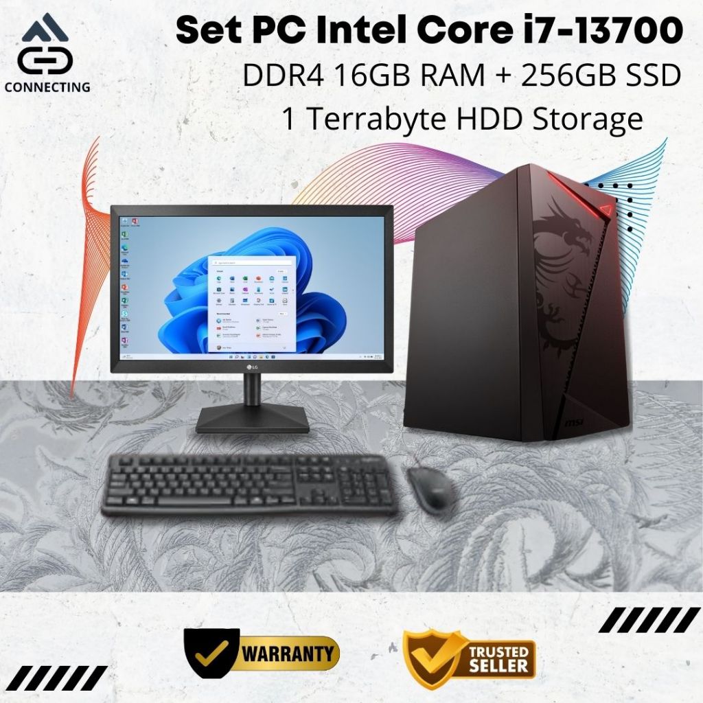 Set PC Komputer Intel Core i7-13700 Gen-13 RAM 16GB SSD Rakitan Office