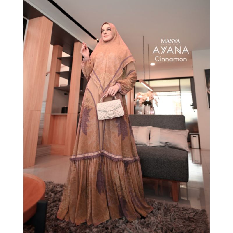 Set Gamis Dress Busui Friendly Ceruty Babydoll Printing Premium Syari Pink - Coklat Tua - Coksu - Me