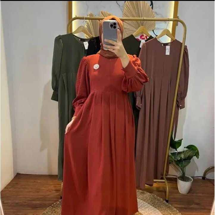 Dres Dress Gamis Emak Ibu Pengajian Formal Merah Bata Jumbo Simpel 2024 XXL XXXL 3XL