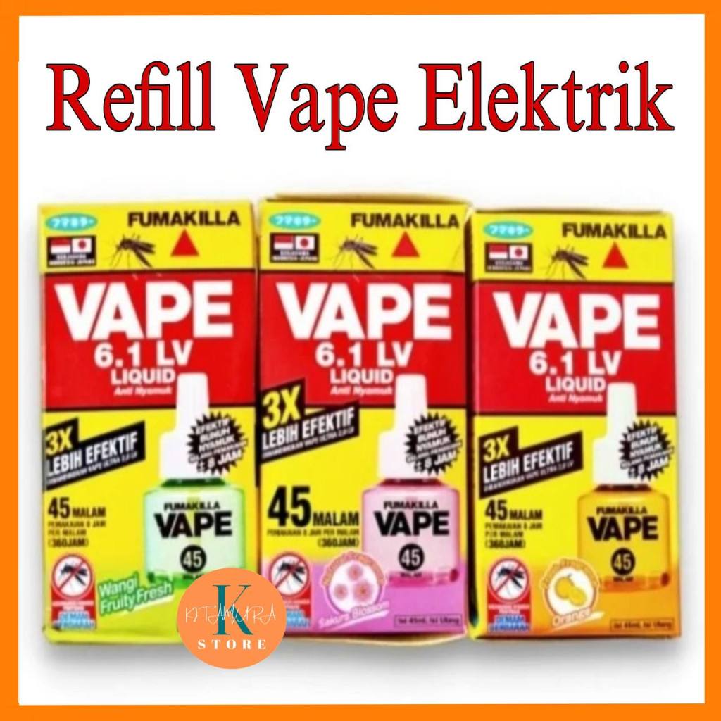 OBAT NYAMUK CAIR REFILL ISI ULANG 45 MALAM 6.1 LV LIQUID 45 ML VAPEE  AROMA  WANGI FRUITY FRESH AROM
