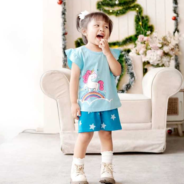 Setelan Pendek Anak Perempuan Model Ruffle Bahan Katun Premium Brand Lokal Kelfi Fashion