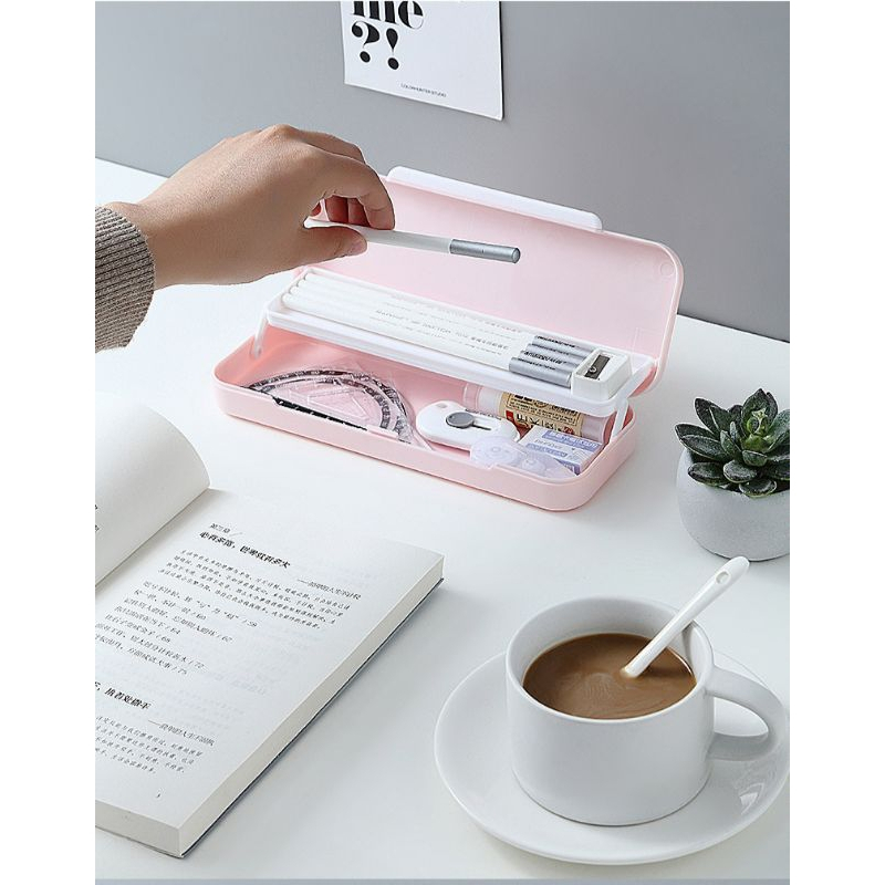 

(CLASHOP)Kotak Tempat Pensil Penyimpanan ATK Anak Pencil Case 2 Tingkat