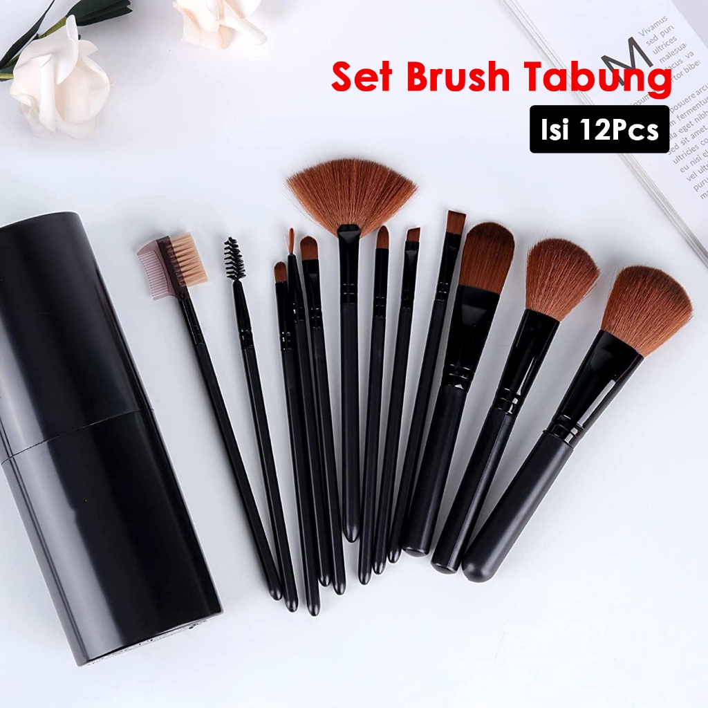 Brush make up set 12in1 alat kecantikan murah kuas maker set brush free tabung paket brush kuas make