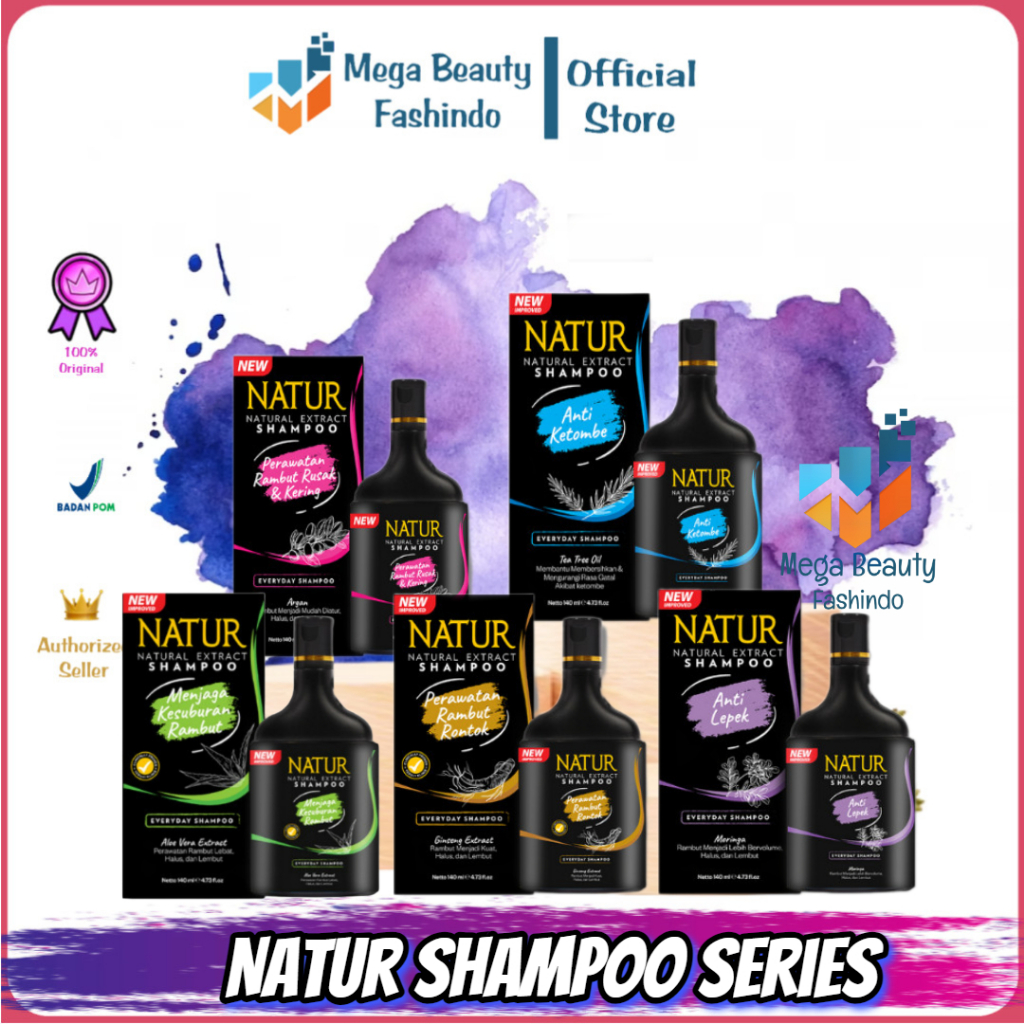 Natur Shampo 80ML -  140ML - 270ML - Natur Shampoo Ginseng - Aloevera - Moringa - Anti Dandruff