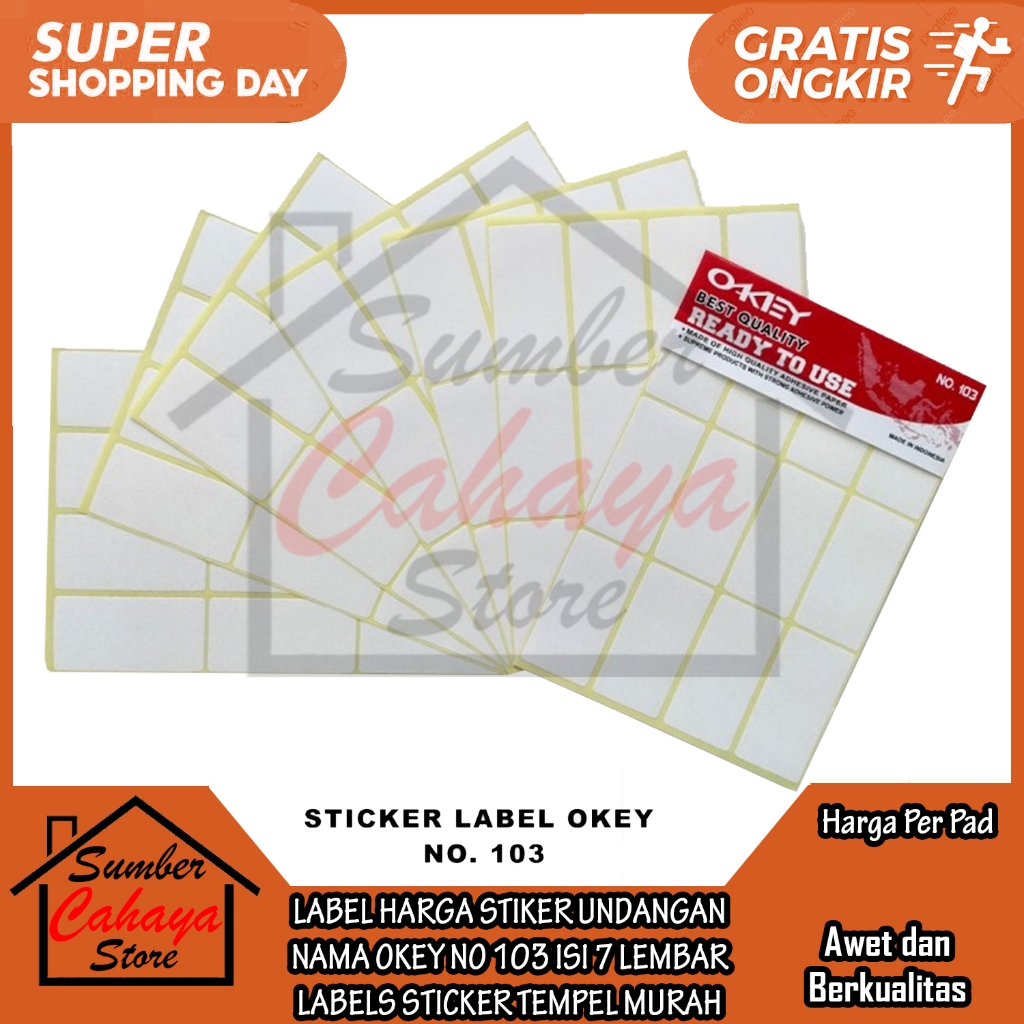 

LABEL HARGA STIKER UNDANGAN NAMA OKEY NO 103 ISI 7 LEMBAR LABELS STICKER TEMPEL MURAH PEREKAT NOTE TIPE EX TIPEX KERTAS NEMPEL LEBEL LEBELS POLOS TULIS TEMPELAN ALAT PERLENGKAPAN STATIONERY FOTOCOPY